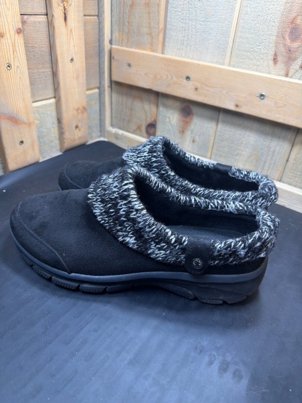 Skechers Womens 11 W Wide Black Slip On Mule Knit Sweater Collar Clogs 167263W - Picture 7 of 9